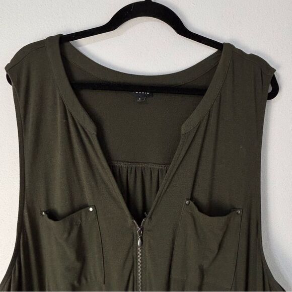 Torrid 5 Challis Zip-Front Knit Shirt Dress Olive Business Casual Comfort Layer - Picture 12 of 13